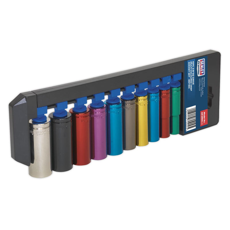 Sealey Multi-Coloured Socket Set 10pc 3/8"Sq Drive 6pt Deep WallDrive&reg; Metric AK285D