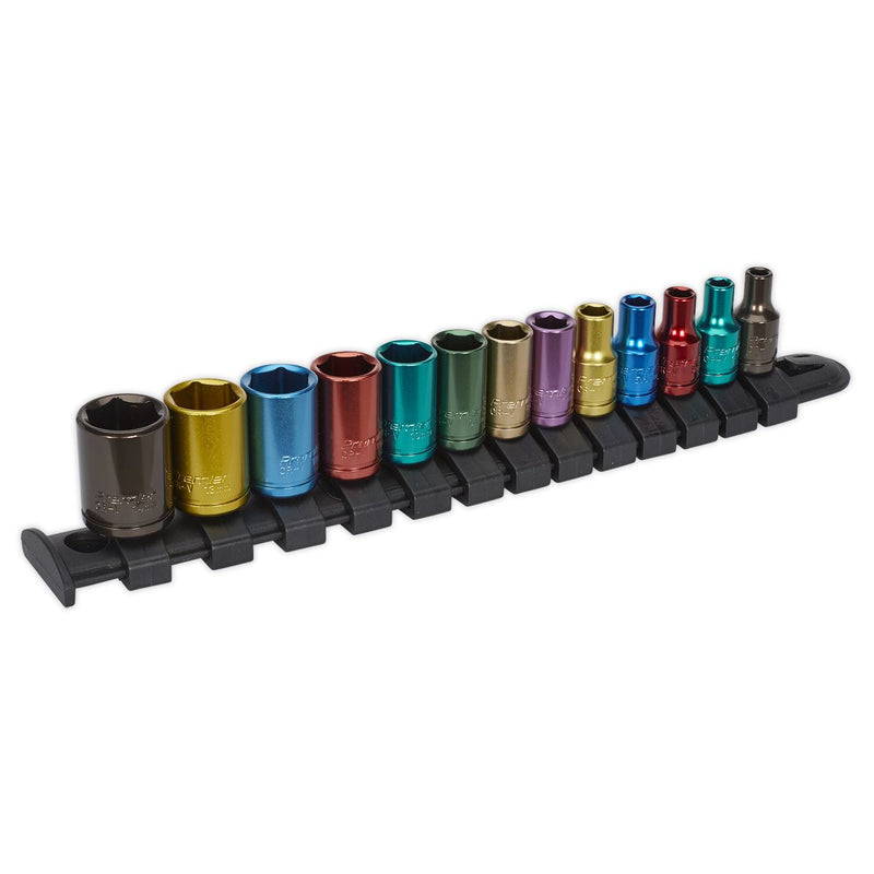 Sealey Multi-Coloured Socket Set 13pc 1/4"Sq Drive 6pt WallDrive&reg; Metric AK2872