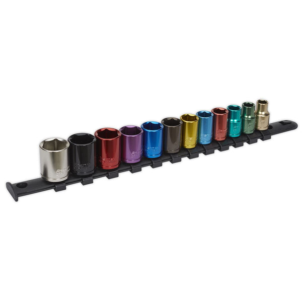 Sealey Multi-Coloured Socket Set 12pc 3/8"Sq Drive 6pt WallDrive&reg; Metric AK2873