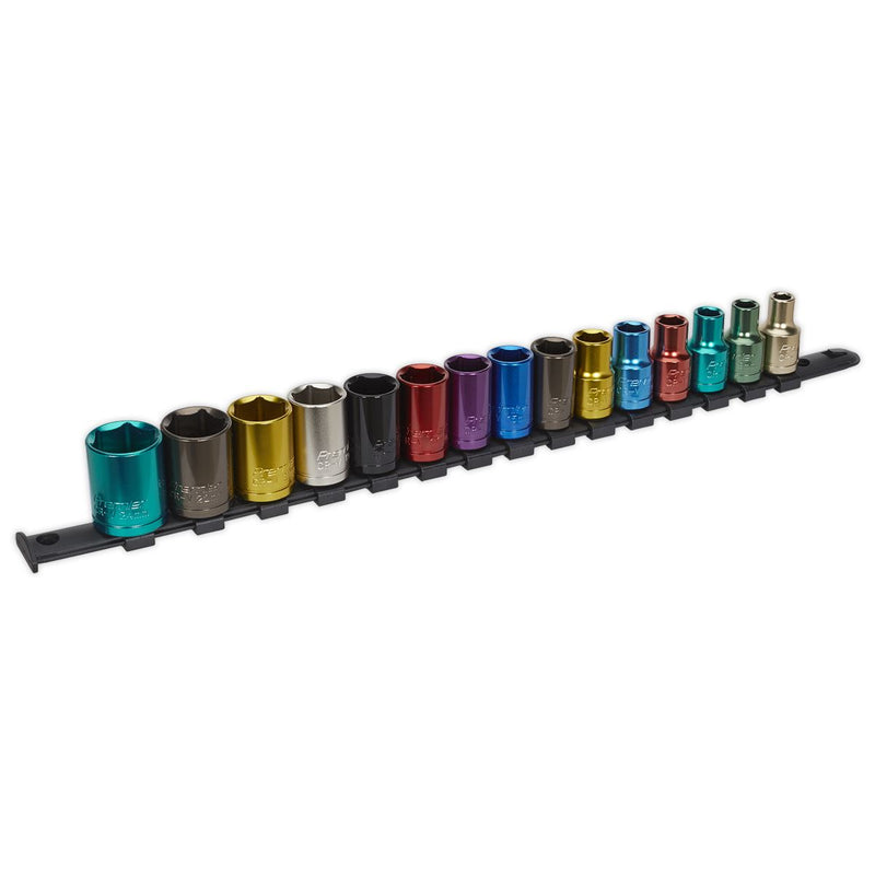 Sealey Multi-Coloured Socket Set 15pc 1/2"Sq Drive 6pt WallDrive&reg; Metric AK2874