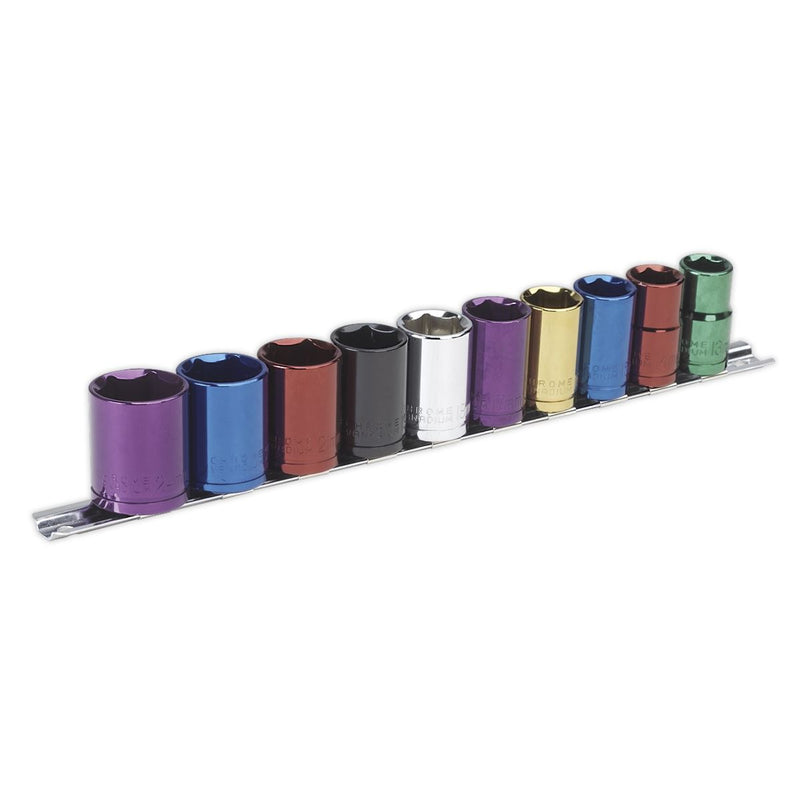 Sealey Multi-Coloured Socket Set 10pc 1/2"Sq Drive WallDrive&reg; Metric AK288