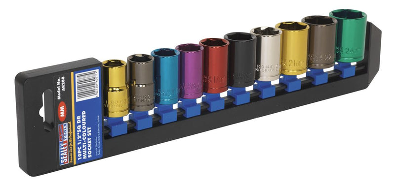 Sealey Multi-Coloured Socket Set 10pc 1/2"Sq Drive WallDrive&reg; Metric AK288