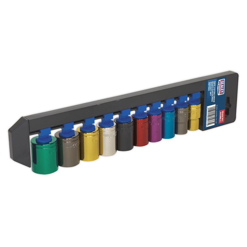 Sealey Multi-Coloured Socket Set 10pc 1/2"Sq Drive WallDrive&reg; Metric AK288