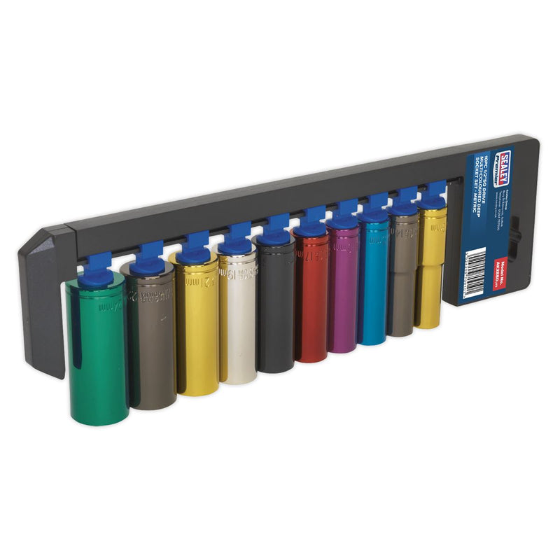 Sealey Multi-Coloured Socket Set 10pc 1/2"Sq Drive 6pt Deep WallDrive&reg; Metric AK288D