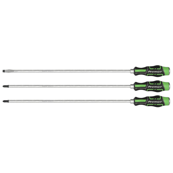 Sealey Premier Extra-Long Hammer-Thru Screwdriver Set 450mm 3pc - Hi-Vis Green AK4942HV