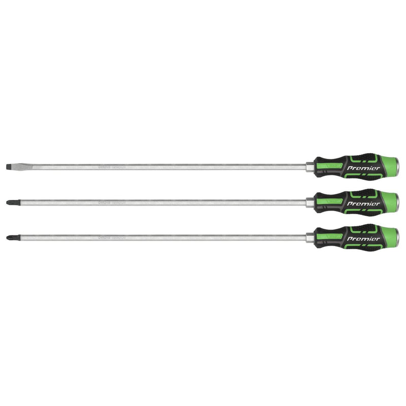 Sealey Premier Extra-Long Hammer-Thru Screwdriver Set 450mm 3pc - Hi-Vis Green AK4942HV