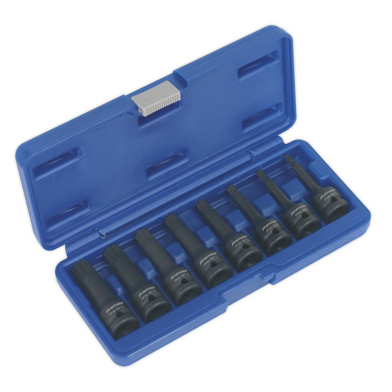 Sealey Premier Spline Impact Socket Bit Set 1/2"Sq Drive 8pc AK5604