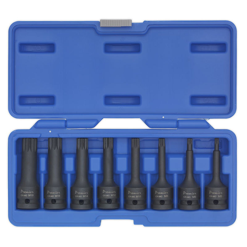 Sealey Premier Spline Impact Socket Bit Set 1/2"Sq Drive 8pc AK5604