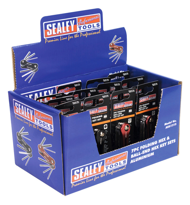 Sealey AK61315 Folding Hex & Ball-End Hex Key Sets 7pc Aluminium Display Box of 12