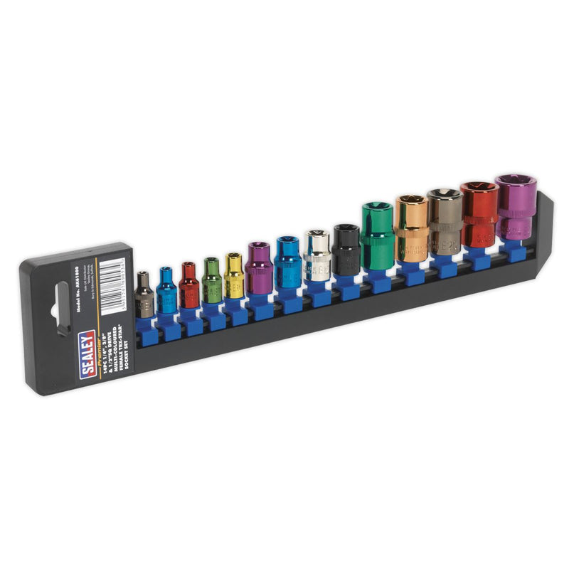 Sealey TRX-Star* Socket Set 14pc 1/4", 3/8" & 1/2"Sq Drive E4-E24 Multi-Coloured AK61800