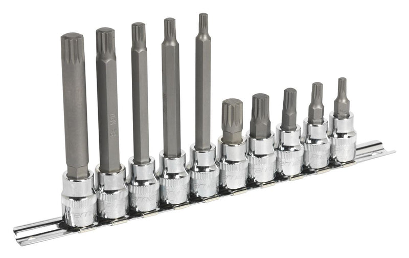 Sealey Premier Spline Socket Bit Set 3/8"Sq Drive 10pc AK6216