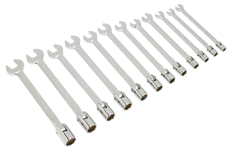 Sealey Flexi-Head Socket/Open-End Spanner Set 12pc Metric AK6352