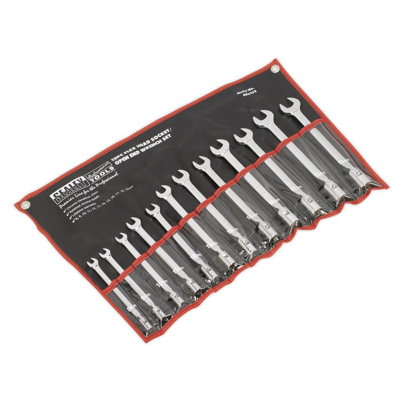 Sealey Flexi-Head Socket/Open-End Spanner Set 12pc Metric AK6352