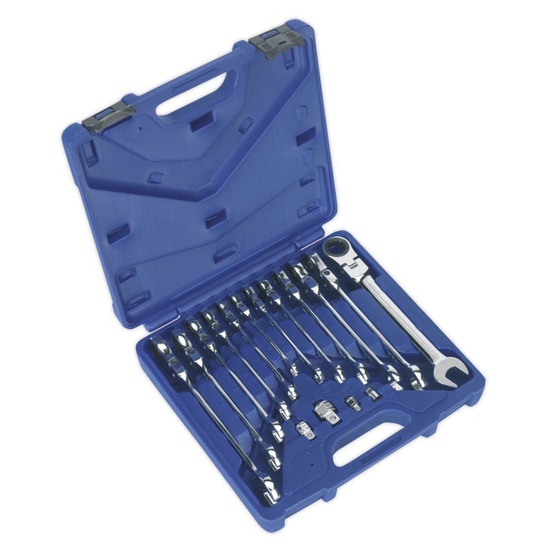 Sealey AK6382 Flexi-Head Ratchet Combination Spanner Set 16pc Metric