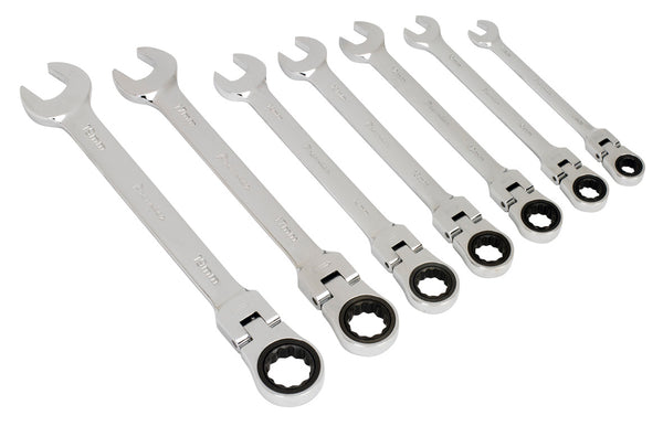 Sealey AK63827 Flexi-Head Ratchet Combination Spanner Set 7pc Metric