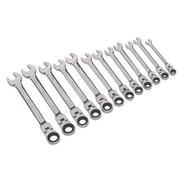 Sealey AK6382 Flexi-Head Ratchet Combination Spanner Set 16pc Metric