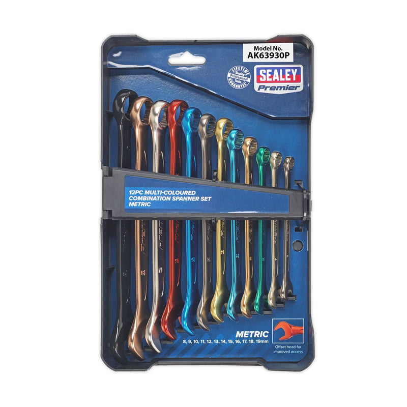 Sealey AK63930P Combination Spanner Set 12pc Multi-Coloured Metric