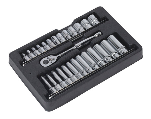 Sealey AK66481 Ratchet Wrench & Socket Rail Set 27pc 1/4"Sq Drive