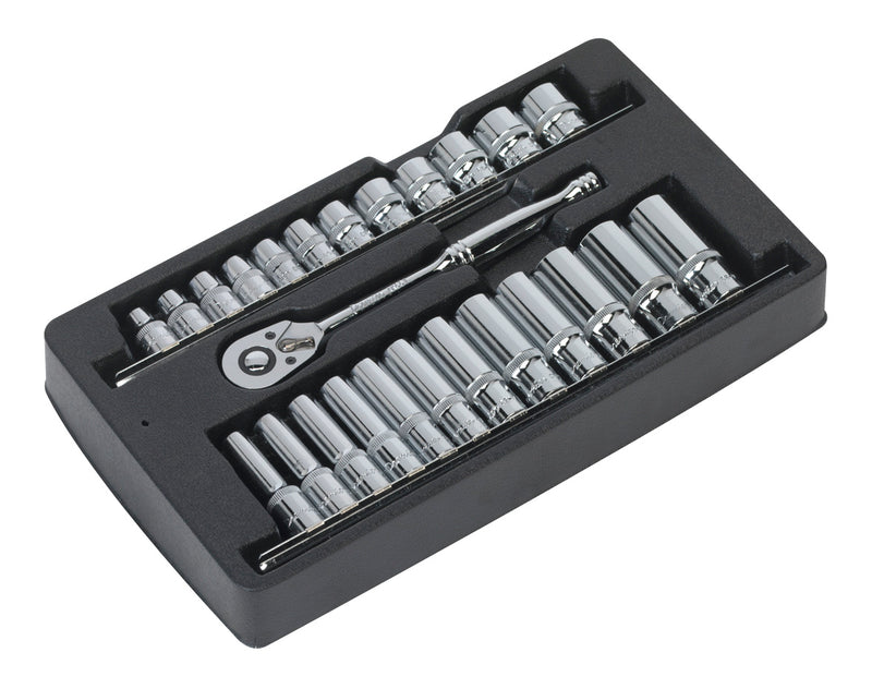 Sealey AK66482 Ratchet Wrench & Socket Rail Set 25pc 3/8"Sq Drive