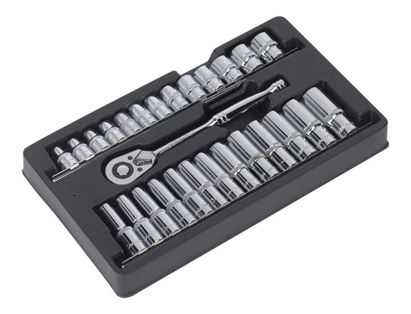 Sealey AK66483 Ratchet Wrench & Socket Rail Set 27pc 1/2"Sq Drive