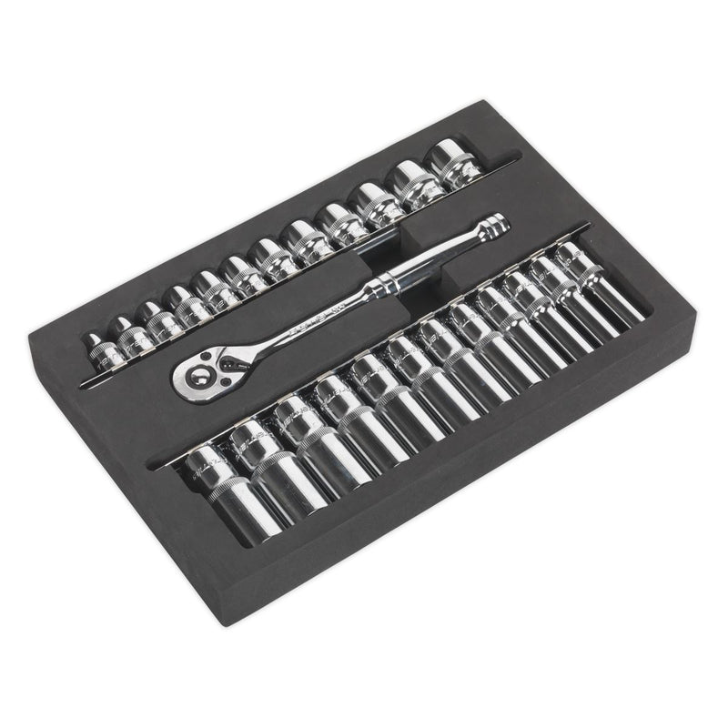 Sealey Premier Ratchet Wrench & Socket Set 3/8"Sq Drive 25pc AK66722