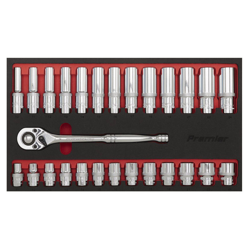 Sealey Premier Ratchet Wrench & Socket Set 1/2"Sq Drive 27pc AK66723