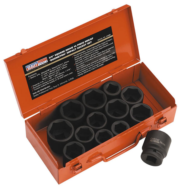 Sealey Premier Metric/Imperial Impact Socket Set 3/4"Sq Drive 13pc AK686