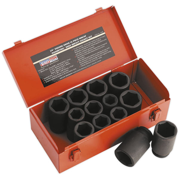 Sealey Premier Metric/Imperial Deep Impact Socket Set 3/4"Sq Drive 13pc AK687