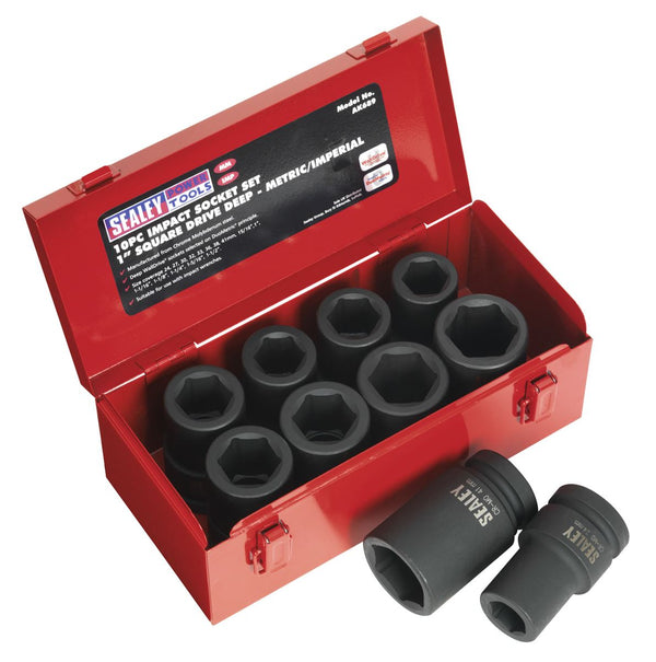 Sealey Premier Metric/Imperial Deep Impact Socket Set 1"Sq Drive 10pc AK689