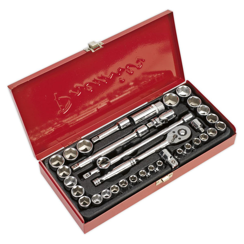 Sealey Socket Set 35pc 3/8"Sq Drive 6pt WallDrive&reg; - Metric/Imperial AK691