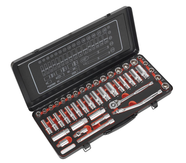 Sealey AK692P Socket Set 45pc 3/8"Sq Drive 6pt WallDrive&reg; - DuoMetric&reg; Platinum Series