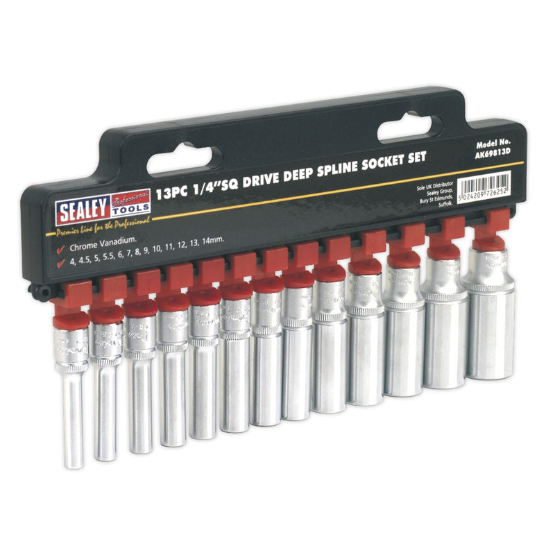 Sealey Premier Total Drive&reg; Deep Socket Set 1/4"Sq Drive 13pc AK69813D