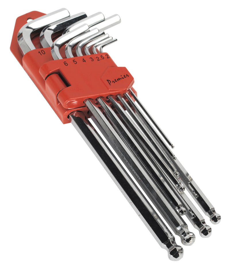 Sealey Ball-End Hex Key Set 10pc Extra-Long Fully Polished Metric AK7169