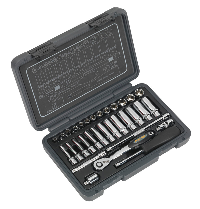 Sealey Socket Set 32pc 1/4"Sq Drive 6pt WallDrive&reg; Metric AK7950