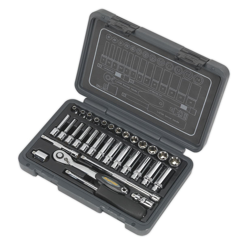 Sealey Socket Set 32pc 1/4"Sq Drive 6pt WallDrive&reg; Metric AK7950