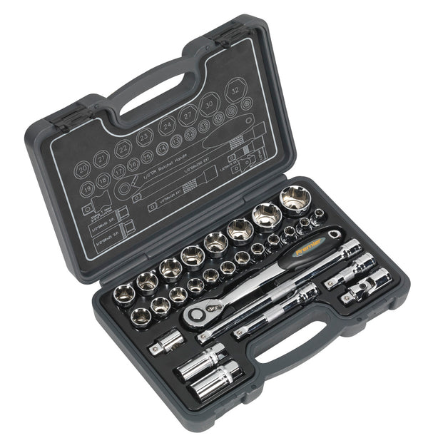 Sealey Socket Set 28pc 1/2"Sq Drive 6pt WallDrive&reg; Metric AK7953