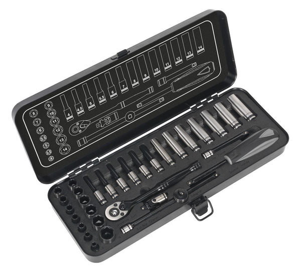 Sealey Premier Black Socket Set 1/4"Sq Drive 32pc AK7970
