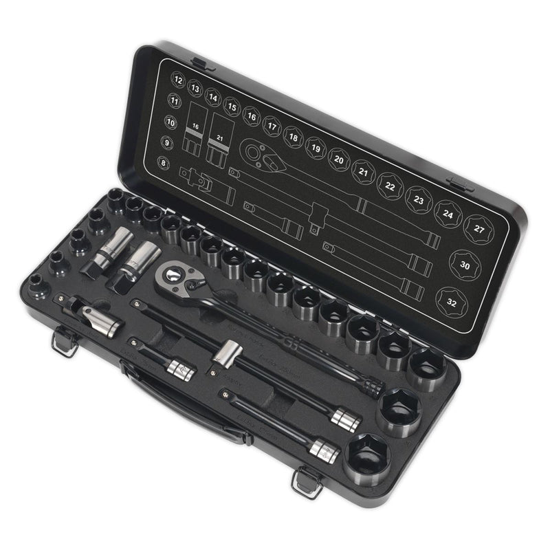 Sealey Premier Black Socket Set 1/2"Sq Drive 28pc AK7972