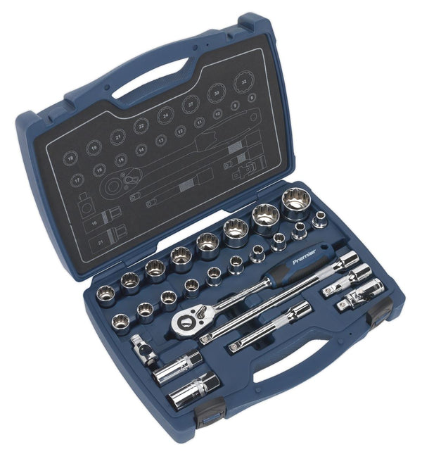 Sealey Socket Set 26pc 1/2"Sq Drive 12pt WallDrive&reg; Metric AK8995