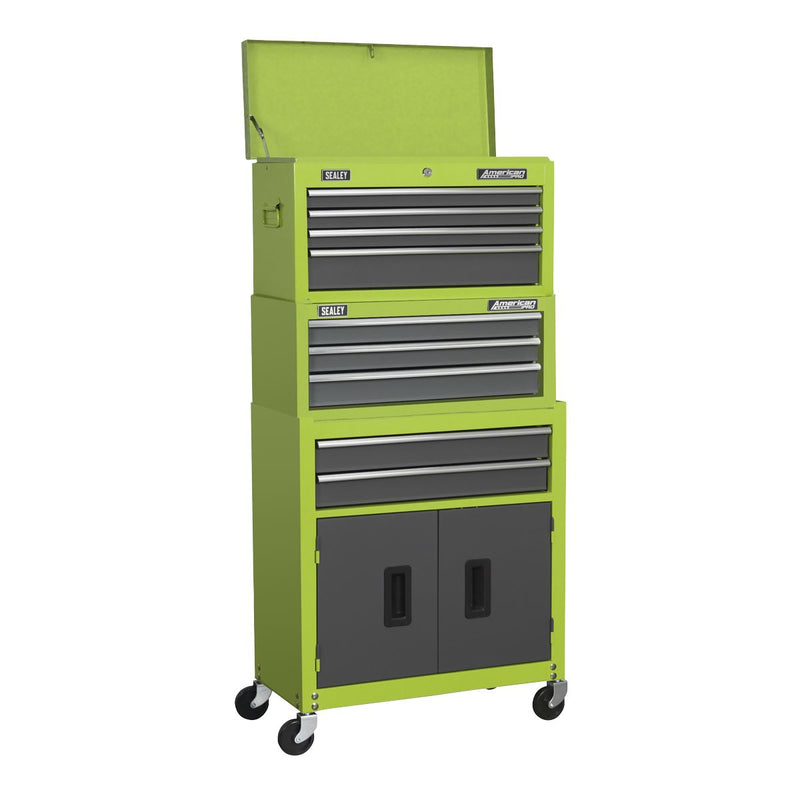 Sealey American PRO&reg; Topchest, Mid-Box Tool Chest & Rollcab 9 Drawer Stack - Green AP2200BBHVSTACK