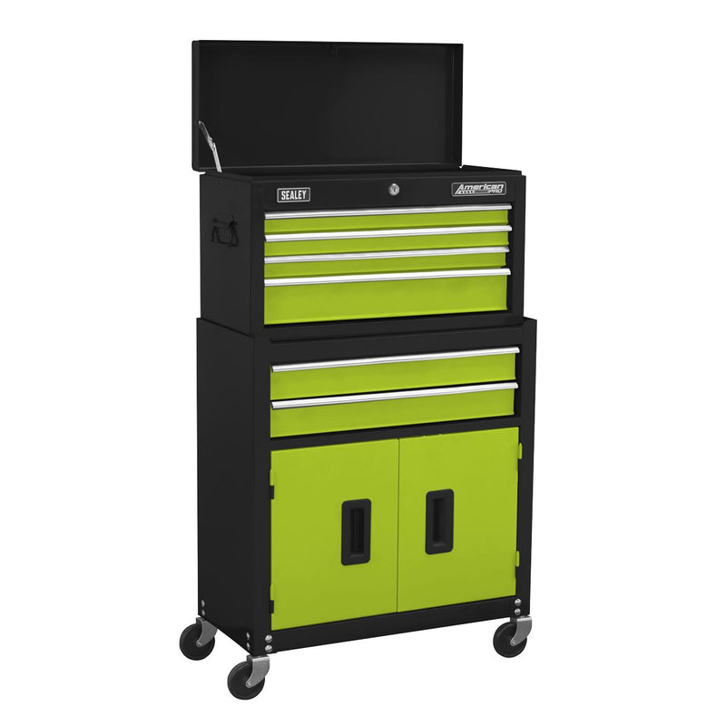 Sealey American PRO&reg; Topchest & Rollcab Combination 6 Drawer - Green AP22HVG