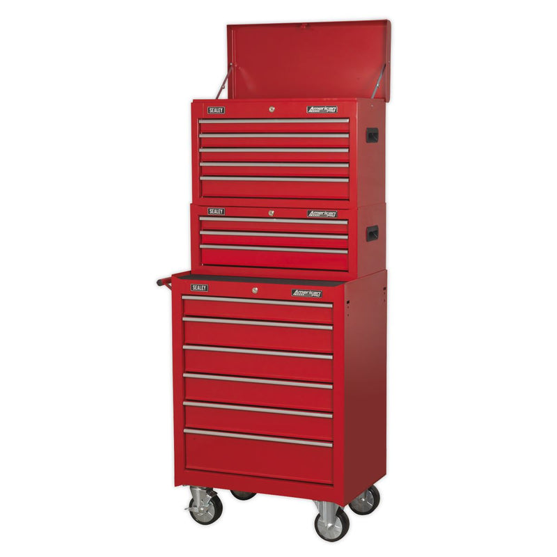 Sealey American PRO&reg; Topchest, Mid-Box Tool Chest & Rollcab Stack 14 Drawer - Red AP22STACK