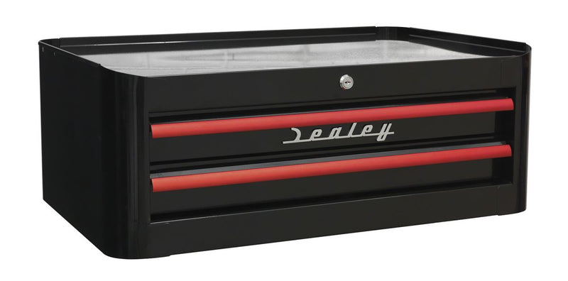 Sealey Premier&trade; Retro Style Mid-Box Tool Chest 2 Drawer - Black with Red Anodised Drawer Pulls AP28102BR