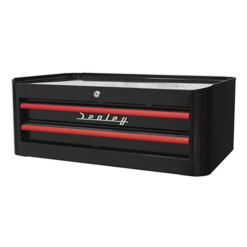 Sealey Premier&trade; Retro Style Mid-Box Tool Chest 2 Drawer - Black with Red Anodised Drawer Pulls AP28102BR