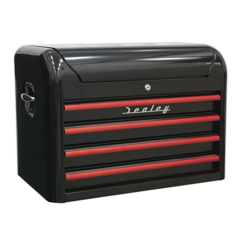 Sealey Premier&trade; Retro Style Topchest 4 Drawer - Black with Red Anodised Drawer Pulls AP28104BR