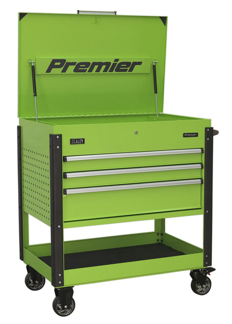 Sealey AP3MHV Tool Trolley 3 Drawer Heavy-Duty - Hi-Vis Green