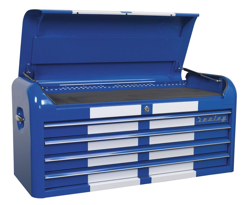 Sealey Premier&trade; Retro Style Wide Topchest 4 Drawer - Blue with White Stripes AP41104BWS