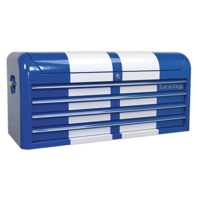 Sealey Premier&trade; Retro Style Wide Topchest 4 Drawer - Blue with White Stripes AP41104BWS