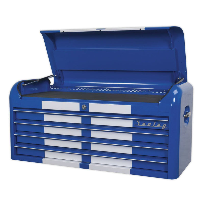 Sealey Premier&trade; Retro Style Wide Topchest 4 Drawer - Blue with White Stripes AP41104BWS