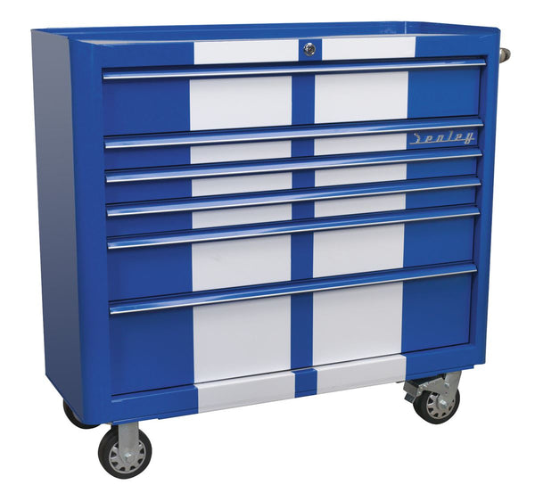 Sealey Premier&trade; Retro Style Wide Rollcab 6 Drawer - Blue with White Stripes AP41206BWS